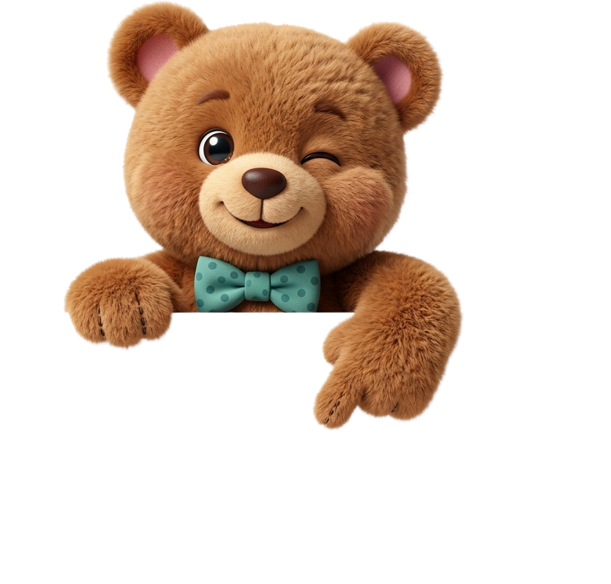 3D Bear Mascot Pointing Down
