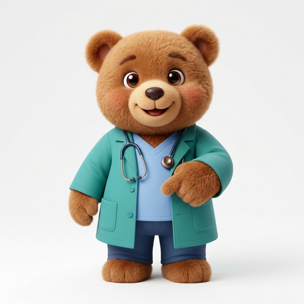 3D Doctor Bear Pointing Down